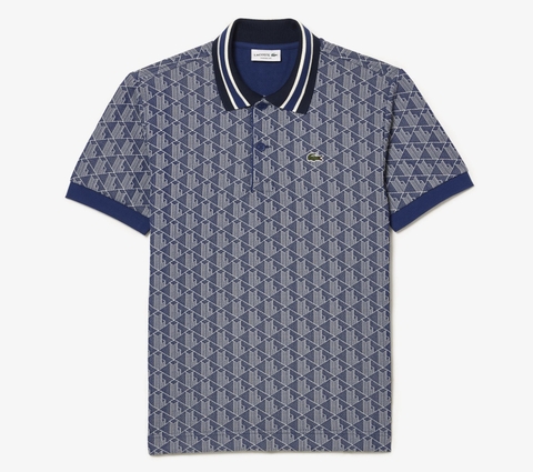 Áo Polo Lacoste Nam Monogram Dáng Classic Cổ Điển DH1417-00-QIE Màu Xanh Navy