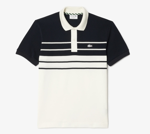 Áo Polo Lacoste Nam Made in France Dáng Classic Cổ Điển PH8135-00-GA3 Màu Trắng Phối Xanh