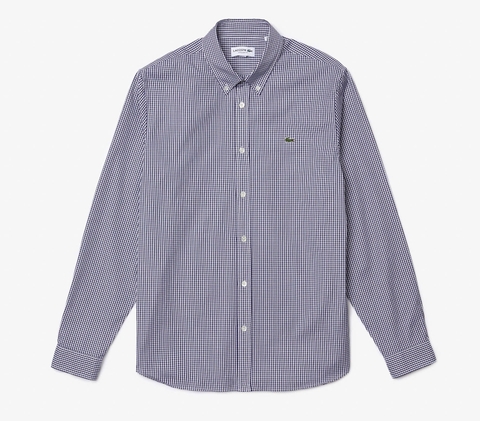 Áo Sơ Mi Lacoste Nam Dài Tay Carô Pinpoint Dáng Regular CH2932-00-522 Màu Xanh Đậm