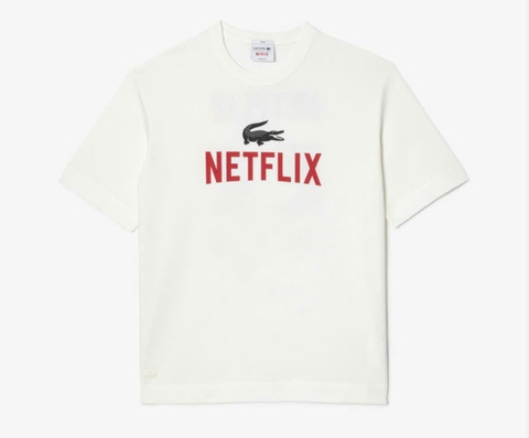 Áo Thun Lacoste x Netflix Unisex Dáng Oversize TH7343-00-70V Màu Trắng Kem