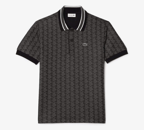 Áo Polo Lacoste Nam Monogram Dáng Classic Cổ Điển DH1417-00-4PC Màu Đen