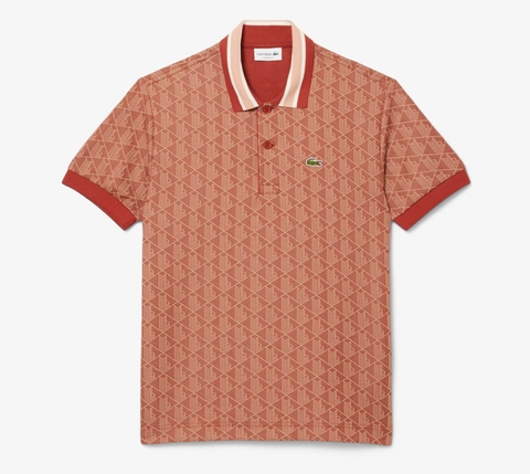 Áo Polo Lacoste Nam Monogram Dáng Classic Cổ Điển DH1417-00-GTI Màu Nâu Gạch