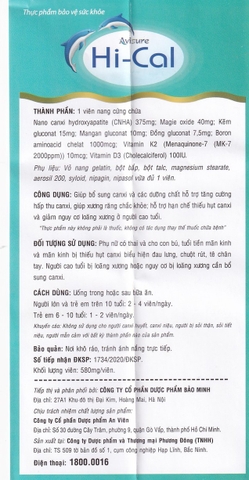 Avisure Hi-Cal Viên Uống Bổ Sung Canxi Và Dưỡng Chất Hộp 30 Viên