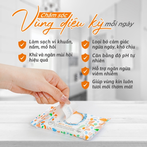 Femfresh Khăn Ướt Vệ Sinh Vùng Kín Intimate Skin Care Daily Wipes Hỗ Trợ Làm Sạch Dịu Nhẹ Gói 10 Tờ