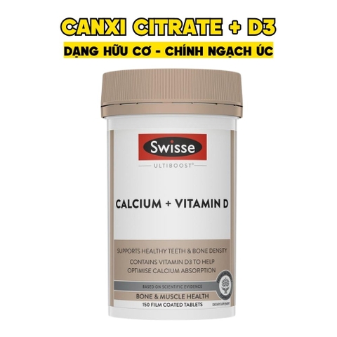 Swisse Canxi Hữu Cơ + Vitamin D giúp hỗ trợ giảm nguy cơ loãng xương (Hộp 150 viên) - Chính Ngạch Úc