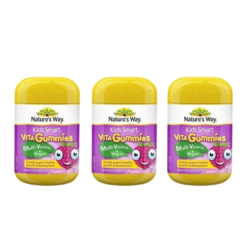 Combo 3 Hộp Nature's Way Kẹo Dẻo Bổ Sung Vitamin Tổng Hợp Từ Rau Quả Vị Berry Kids Smart Vita Gummies 60 Viên