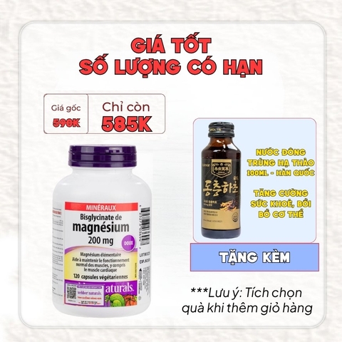Webber Naturals Viên Uống Magie Magnesium Bisglycinate 200mg - Chính Ngạch Canada, Xuất VAT