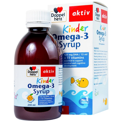 Doppelherz Siro Bổ Não Cho Bé Kinder Omega-3 250ml Tặng Viên Uống Cho Mẹ Bầu Vital Pregna 30 Viên