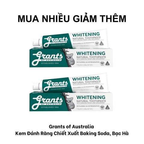 Combo 2 Tuýp Grants of Australia Kem Đánh Răng Chiết Xuất Baking Soda, Bạc Hà 110g