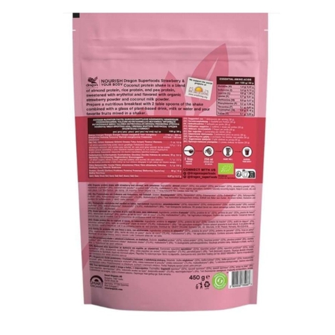 Dragon Superfoods Bột Protein Thực Vật Lắc Vị Dâu Sữa Dừa Hữu Cơ Bổ Sung Đạm 450g