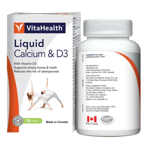 VitaHealth Viên Uống Liquid Calcium & D3 Hỗ Trợ Hạn Chế Nguy Cơ Loãng Xương 30 Viên