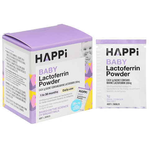 HAPPi Baby Lactoferrin Powder Bột Dinh Dưỡng Hỗ Trợ Tăng Sức Đề Kháng Từ 1 - 36 Tháng Tuổi Hộp 28 Gói