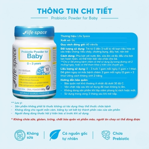 Life Space Men Vi Sinh Cho Bé Từ 0 - 3 Tuổi Probiotic Powder For Baby 60g