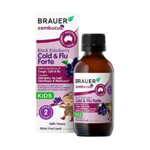 Brauer Siro Black ElderBerry Cold And Flu Forte Giảm Triệu Chứng Ho, Sổ Mũi Do Cảm 100ml