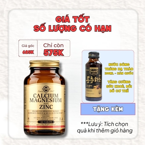 Solgar Viên Uống Calcium Magnesium Plus Zinc 100 Viên - Nhập Khẩu Chính Ngạch Mỹ