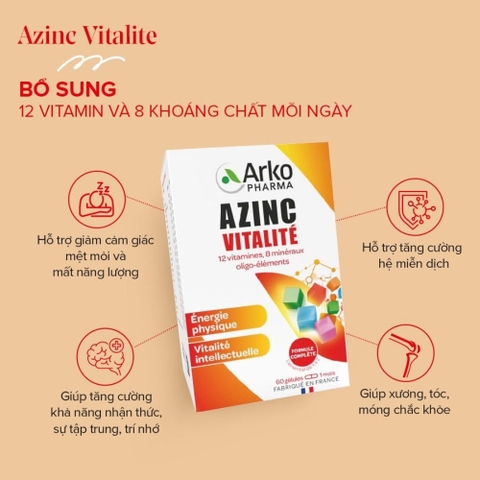 Arkopharma Viên Uống Azinc Vitalite Bổ Sung Vitamin Và Khoáng Chất Tổng Hợp 60 Viên Và 120 Viên