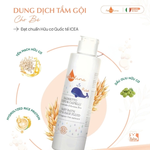 NeoBiolina Gel Tắm Gội 2 Trong 1 Chiết Xuất Yến Mạch Hữu Cơ Cho Bé Dưới 3 Tuổi 200ml