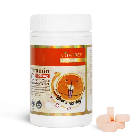 Vitatree Viên Nhai Tăng Đề Kháng Vitamin C With Zinc 1000mg 100 Viên