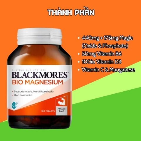 Blackmores Viên Uống Hỗ Trợ Bổ Sung Magie Bio Magnesium 100 Viên - Chính Hãng Úc