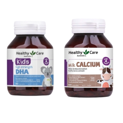 Combo Healthy Care Bổ Sung Canxi Cho Trẻ Trên 4 Tháng Tuổi Milk Calcium 60 Viên & DHA Cho Bé Từ 4 Tháng Tuổi 60 Viên