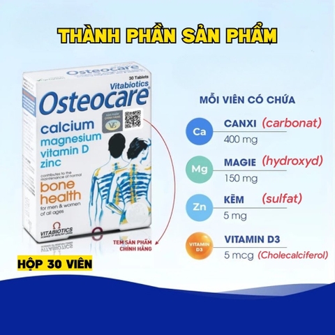 Vitabiotics Viên Uống Osteocare Bổ Sung Canxi, Magie, Vitamin D Và Zinc - Hộp 30 Viên, Anh Quốc