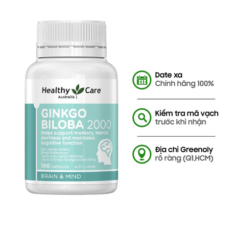 Combo 2 Hộp Healthy Care Viên Uống Bổ Não Ginkgo Biloba 2000mg 100 Viên (chính hãng)