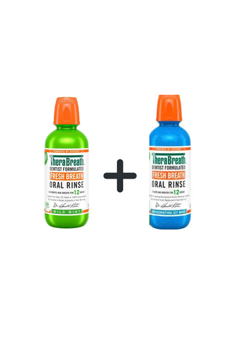 Combo 2 Chai TheraBreath Nước Súc Miệng Icy Mint + Mild Mint  Sảng Khoái Không Cồn, Không Cay Rát Ngăn Ngừa Sâu Răng, Giảm Vôi Răng Cao Răng Chai 473ml