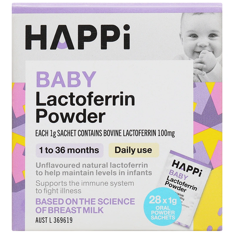 HAPPi Baby Lactoferrin Powder Bột Dinh Dưỡng Hỗ Trợ Tăng Sức Đề Kháng Từ 1 - 36 Tháng Tuổi Hộp 28 Gói