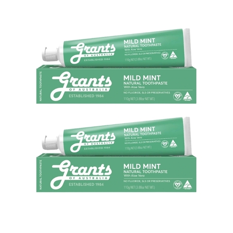 Combo 2 Tuýp Grants of Australia Kem Đánh Răng Chiết Xuất Lô Hội, Bạc Hà Thơm Miệng 110g