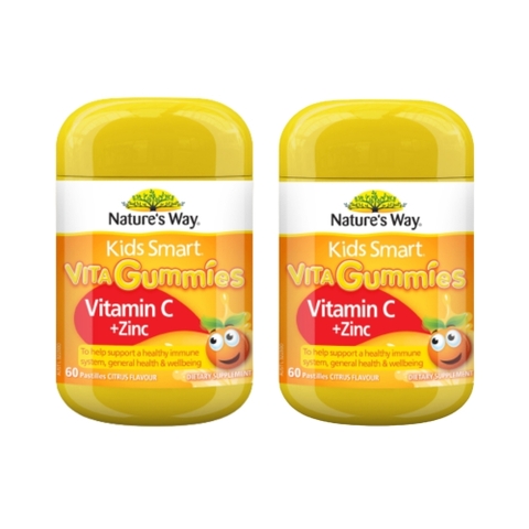Combo 2 Nature's Way Kẹo Dẻo Bổ Sung Vitamin C & Kẽm Cho Bé Kids Smart Vita Gummies Vị Cam 60 Viên