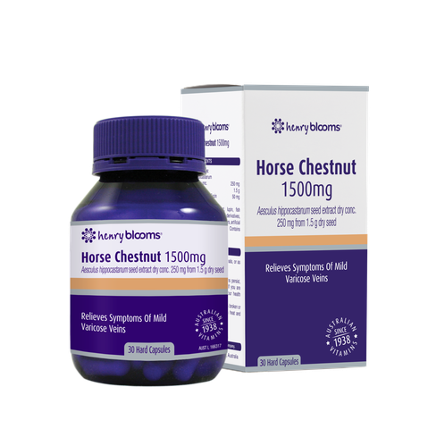 Henry Blooms Viên Uống Hỗ Trợ Giảm Giãn Tĩnh Mạch Hạt Dẻ Ngựa Horse Chestnut 1500mg 30 Viên