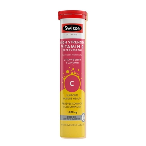 Swisse Ultiboost Viên Sủi High Strength Vitamin C 1000mg Hỗ Trợ Tăng Cường Sức Đề Kháng Tuýp 20 Viên