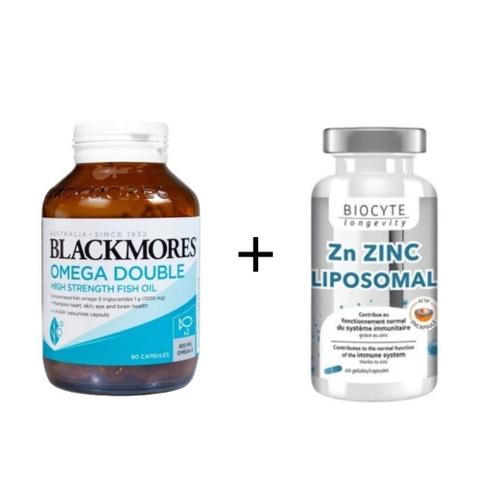 Combo Blackmores Viên Uống Dầu Cá Liều Omega Gấp 2 Lần Double High Strength Fish Oil 90 Viên+Biocyte Viên Uống Zn Zinc Liposomal Bổ Sung Kẽm Tăng Sức Đề Kháng Cho Cơ Thể 90 Viên