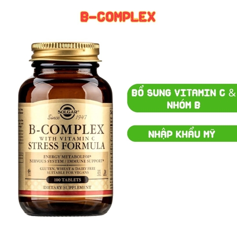 Solgar Viên Uống Bổ Sung Vitamin B-Complex With Vitamin C 100 Viên