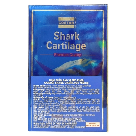 Costar Viên Uống Hỗ Trợ Xương Khớp Sụn Cá Mập Blue Shark Cartilage 750mg 120 Viên
