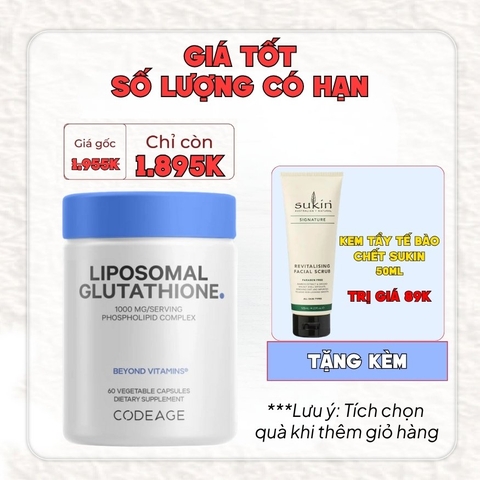 CodeAge Viên Uống Liposomal Glutathione 1000mg 60 Viên - Chính Ngạch Mỹ