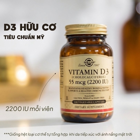Solgar Viên Uống Bổ Sung Vitamin D3 2200 IU 100 Viên  - Chính Ngạch Mỹ