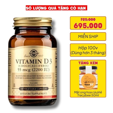 Solgar Viên Uống Bổ Sung Vitamin D3 2200 IU 100 Viên  - Chính Ngạch Mỹ