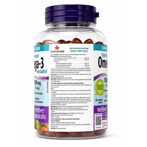Combo 2 Hộp Webber Naturals Viên Uống Hỗ Trợ Tim Mạch Não, Giảm Chất Béo Trung Tín Trong Huyết Thanh Triple Strength Omega 3 900mg + CoQ10 Hộp 80 Viên