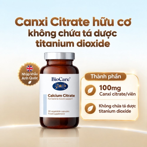 BioCare Viên Uống Bổ Sung Calcium Citrate (90 Viên) | Không Chứa Titanium Dioxide | Chính Ngạch Anh Quốc
