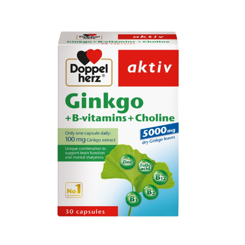 Doppelherz Viên Uống Ginkgo + B-Vitamins + Choline Hỗ Trợ Tuần Hoàn Não, Cải Thiện Trí Nhớ Hộp 30 Viên
