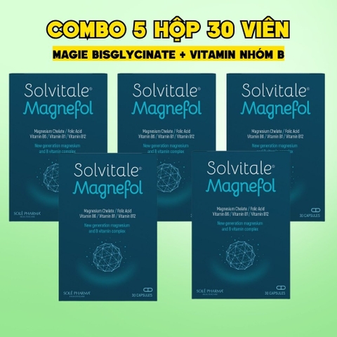 Combo 5 Hộp Solvitale Magnefol Viên Uống Magnesium Bisglycinate + Vitamin nhóm B Hỗ Trợ Thần Kinh Và Giấc Ngủ