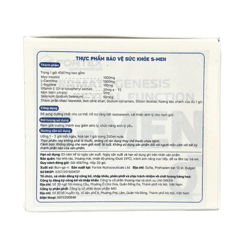 Fortex Bột Uống S-Men Hỗ Trợ Bổ Tinh Trùng S-Men Cho Nam Giới 30 Gói