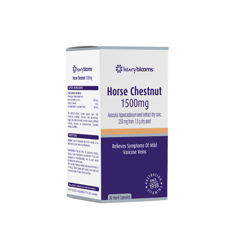 Henry Blooms Viên Uống Hỗ Trợ Giảm Giãn Tĩnh Mạch Hạt Dẻ Ngựa Horse Chestnut 1500mg 30 Viên