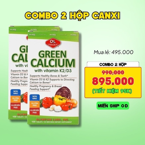 Combo 2 Hộp Olympian Labs Viên Uống Bổ Sung Canxi Hữu Cơ Green Calcium 100 viên