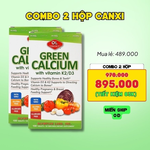 Combo 2 Hộp Olympian Labs Viên Uống Bổ Sung Canxi Hữu Cơ Green Calcium 100 viên