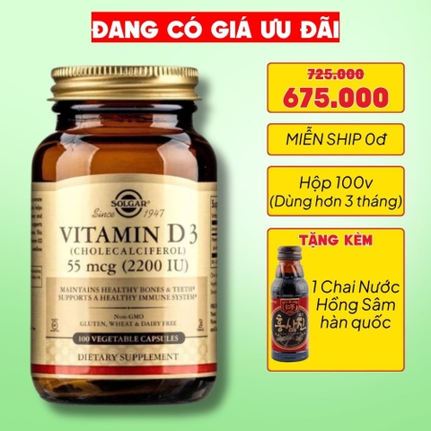 Solgar Viên Uống Bổ Sung Vitamin D3 2200 IU 100 Viên  - Chính Ngạch Mỹ