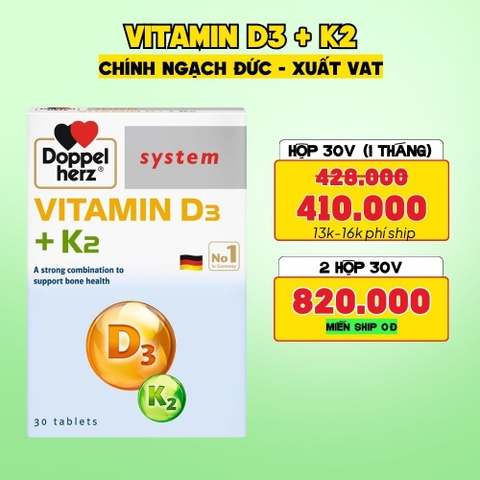 Doppelherz Viên Uống Bổ Sung Vitamin D3 + K2 (30 Viên) - Chính Ngạch Đức