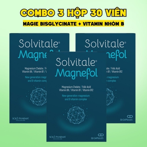 Combo 3 Hộp Solvitale Magnefol Viên Uống Magnesium Bisglycinate + Vitamin nhóm B (Hộp 30 Viên)