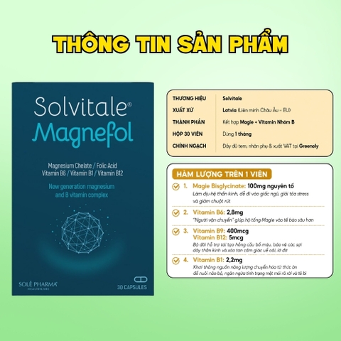 Combo 2 Hộp Solvitale Magnefol Viên Uống Magnesium Bisglycinate + Vitamin nhóm B (Hộp 30 Viên)
